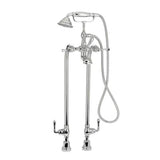 Transitional Floor Mount Bathtub Filler with Hand Shower and Randall Lever Handles