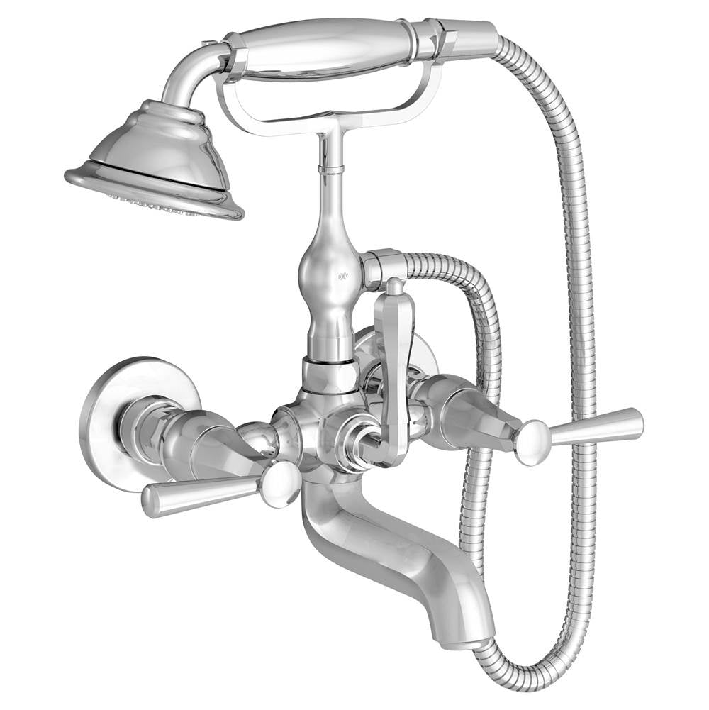 Fitzgerald Wall Mount Bathtub Faucet with Hand Shower and Lever Handles