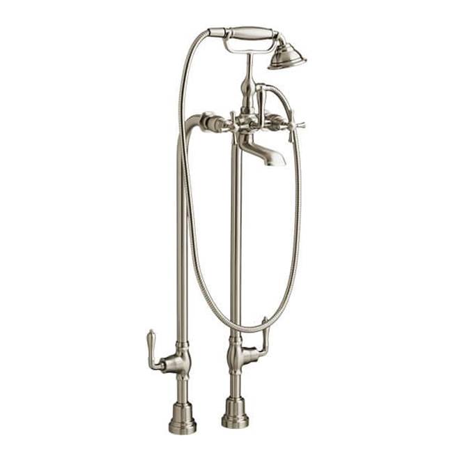 Transitional Floor Mount Bathtub Filler with Hand Shower and Randall Cross Handles