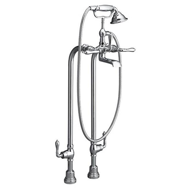 DXV - Traditional Floor Mount Bathtub Filler with Hand Shower and Ashbee Lever Handles - Polished Chrome