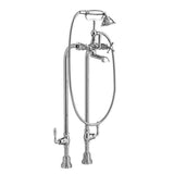 DXV - Transitional Floor Mount Bathtub Filler with Hand Shower and Randall Cross Handles - Satin Brass
