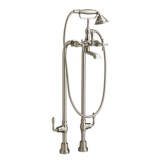 DXV - Transitional Floor Mount Bathtub Filler with Hand Shower and Randall Cross Handles - Brushed Nickel