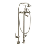 DXV - Transitional Floor Mount Bathtub Filler with Hand Shower and Randall Cross Handles - Brushed Nickel