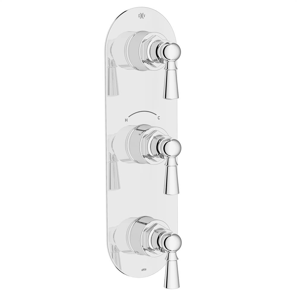DXV - Oak Hill 3-Handle Thermostatic Valve Trim Only with Lever Handles - Polished Chrome