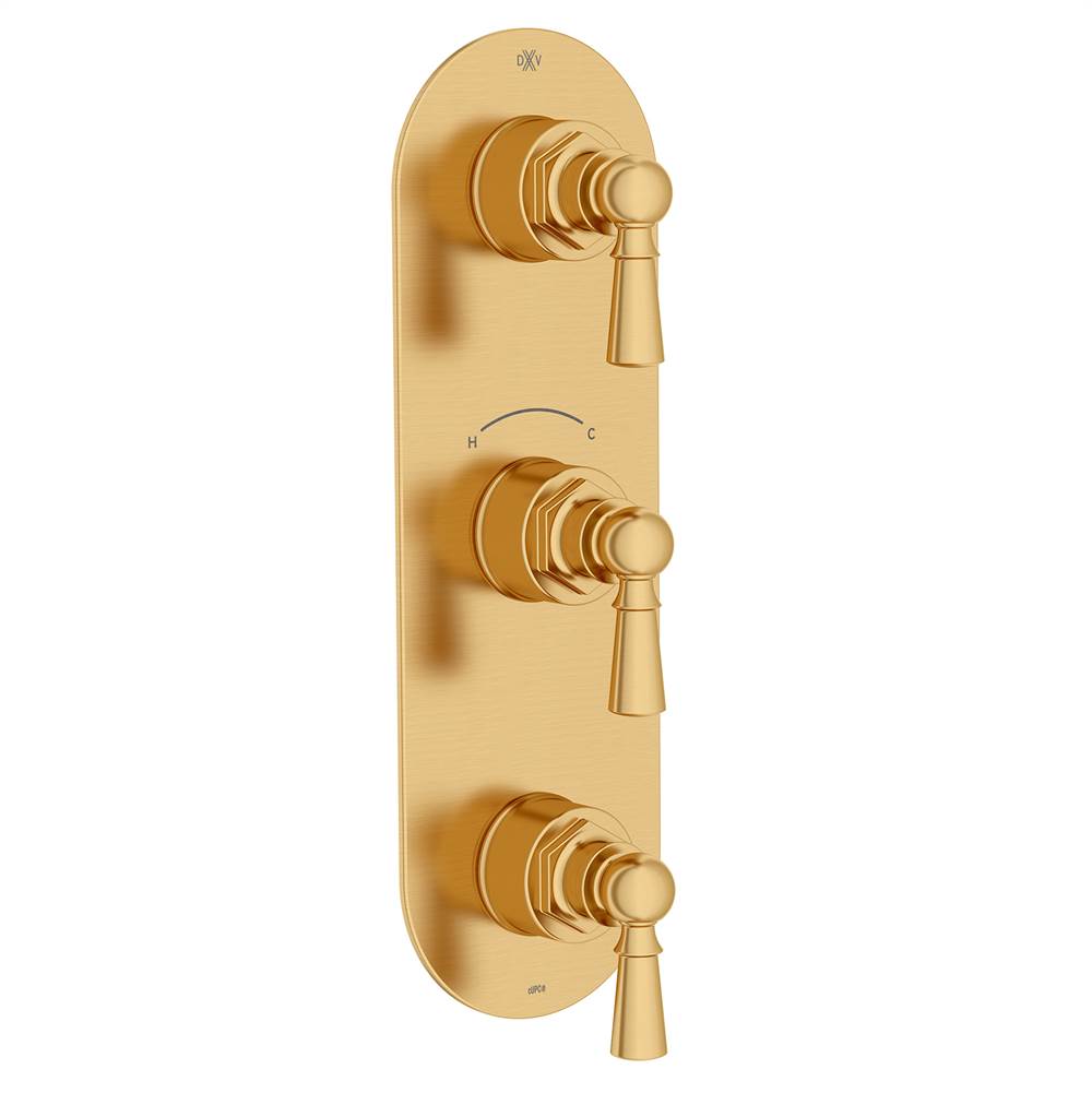 DXV - Oak Hill 3-Handle Thermostatic Valve Trim Only with Lever Handles - Satin Brass