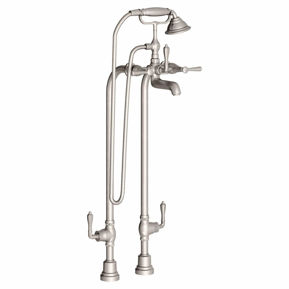DXV - Fitzgerald Floor Mount Bathtub Filler with Hand Shower and Lever Handles - Platinum Nickel