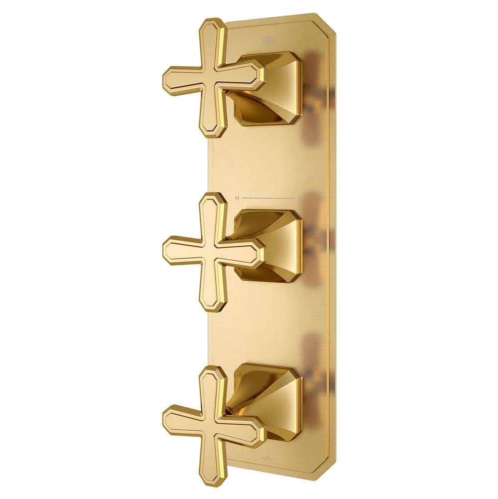 DXV - Belshire 3-Handle Thermostatic Valve Trim Only with Cross Handles - Satin Brass