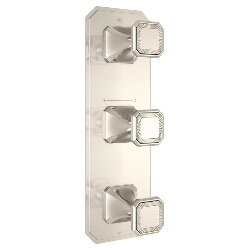 DXV - Belshire 3-Handle Thermostatic Valve Trim Only with Cushion Handles - Platinum Nickel