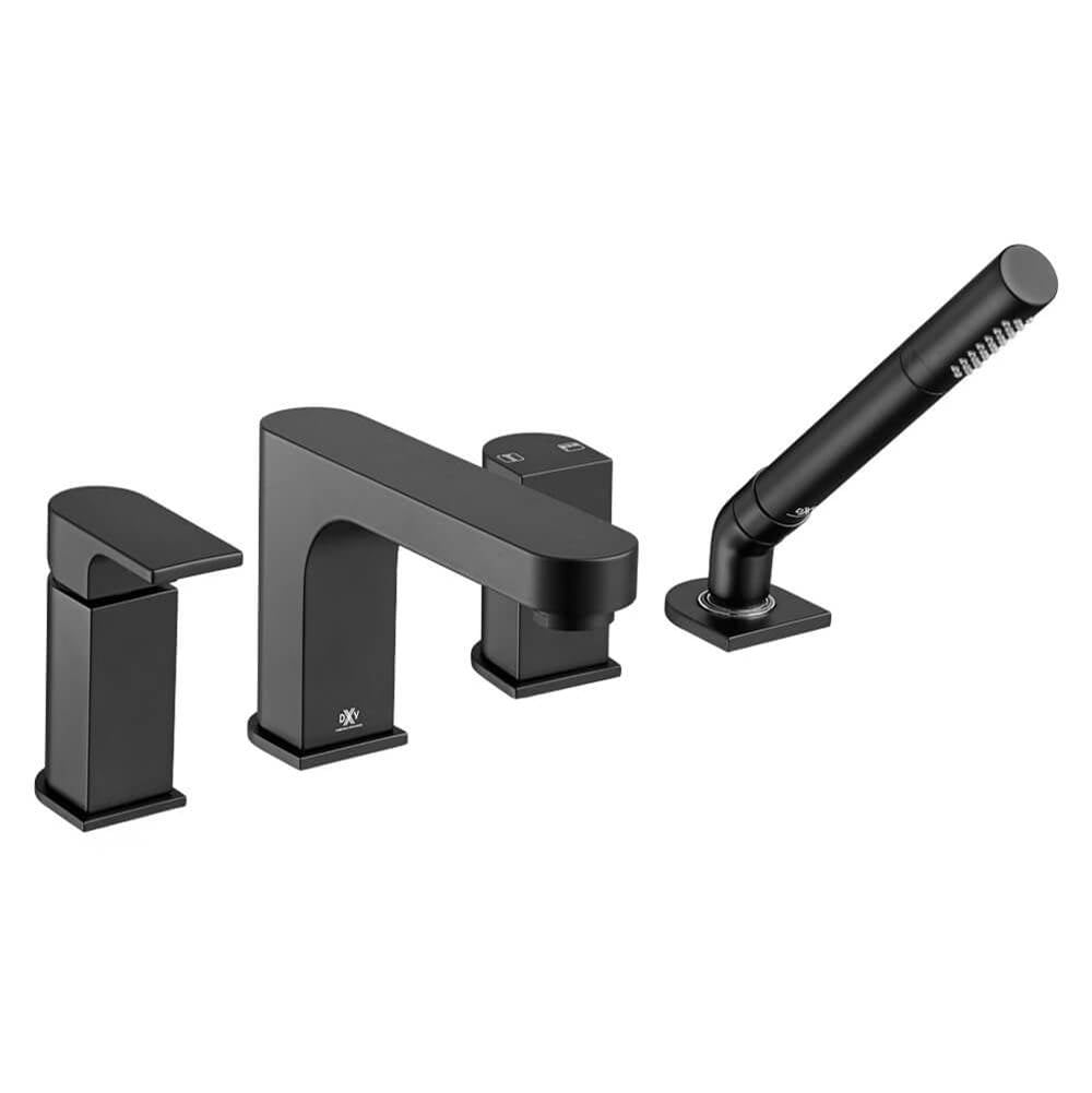 DXV - Equility Single Handle Deck Mount Bathtub Faucet with Hand Shower and Lever Handle - Matte Black