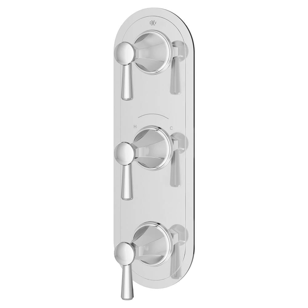 DXV - Fitzgerald 3-Handle Thermostatic Valve Trim Only with Lever Handles - Platinum Nickel