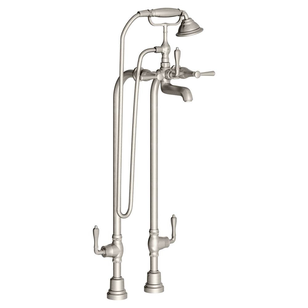 DXV - Fitzgerald Floor Mount Bathtub Filler with Hand Shower and Lever Handles - Brushed Nickel