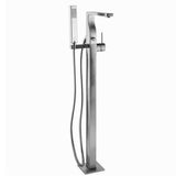 DXV - Equility Square Floor Mount Bathtub Filler with Hand Shower and Lever Handle - Brushed Nickel