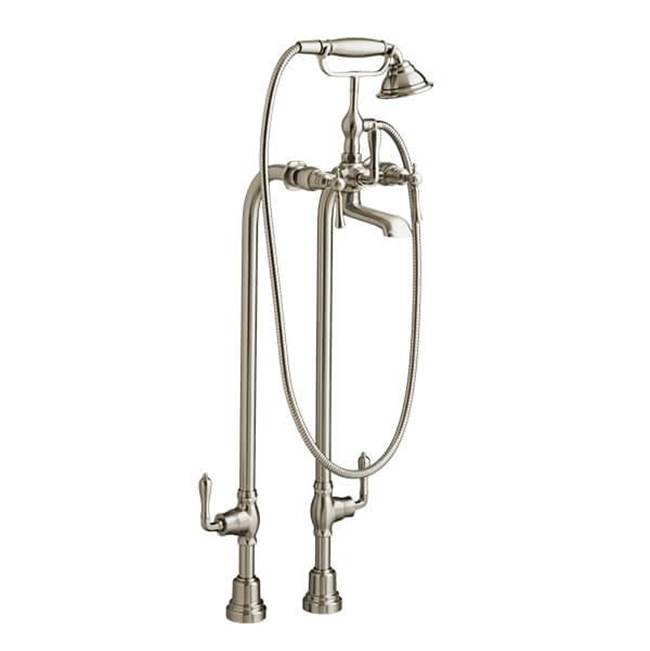Transitional Floor Mount Bathtub Filler with Hand Shower and Randall Lever Handles