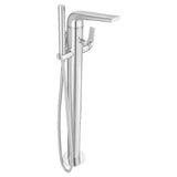 DXV - DXV Modulus Single Handle Floor Mount Bathtub Filler with Hand Shower and Lever Handle - Brushed Nickel