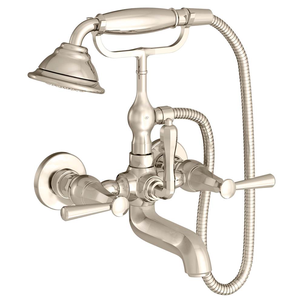 Fitzgerald Wall Mount Bathtub Faucet with Hand Shower and Lever Handles