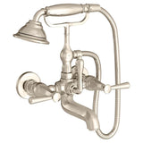 Fitzgerald Wall Mount Bathtub Faucet with Hand Shower and Lever Handles