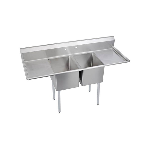 Elkay - 2 Compartment Sink, 74X30 OA, 18X24 Bowl, 14 Deep, L & R 18'' DBs, SS Legs, 16 GA 300 Series SS, NSF - No.4 Finish