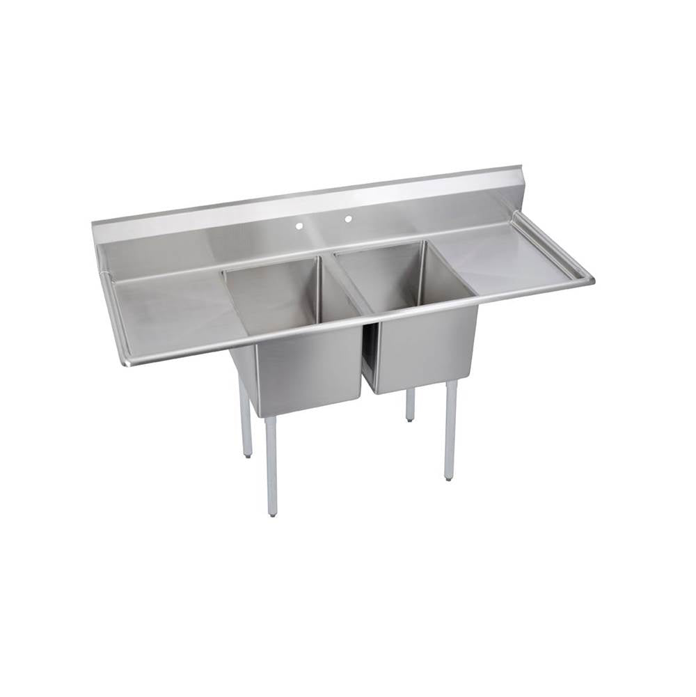 Elkay - 2 Compartment Sink, 70X26 OA, 16X20 Bowl, 14 Deep, L & R 18'' DBs, SS Legs, 16 GA 300 Series SS, NSF - No.4 Finish