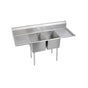 Elkay - 2 Compartment Sink, 70X26 OA, 16X20 Bowl, 14 Deep, L & R 18'' DBs, SS Legs, 16 GA 300 Series SS, NSF - No.4 Finish