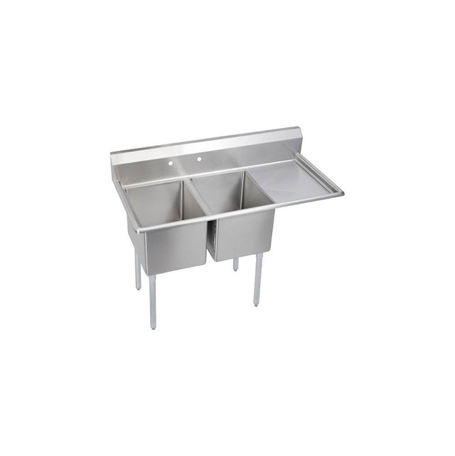 Elkay - 2 Compartment Sink, 65X24 OA, 18X18 Bowl, 12 Deep, Right 24'' DBs, SS Legs, 16 GA 300 Series SS, NSF - No.4 Finish