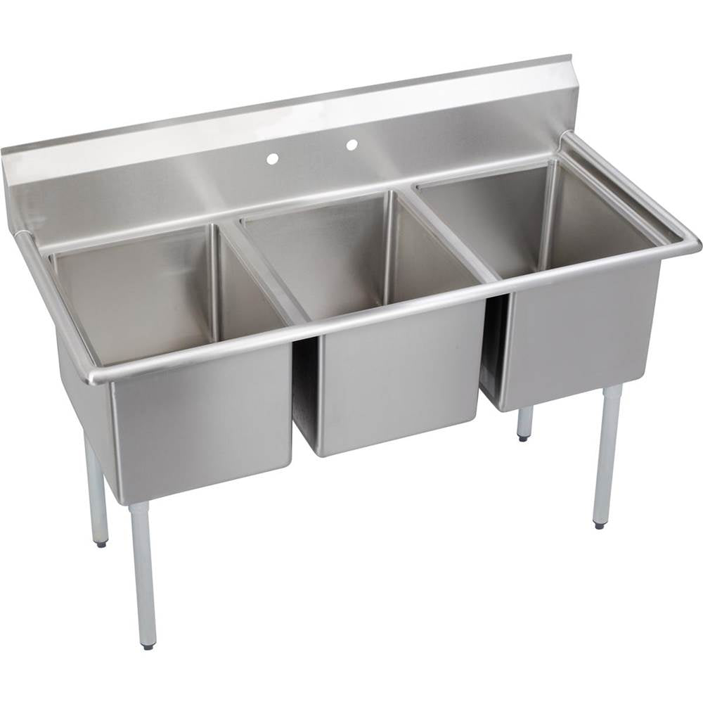 Elkay - 3 Compartment Sink, 57X26 OA, 16X20 Bowl, 14 Deep, No DBs, SS Legs, 16 GA 300 Series SS, NSF - No.4 Finish