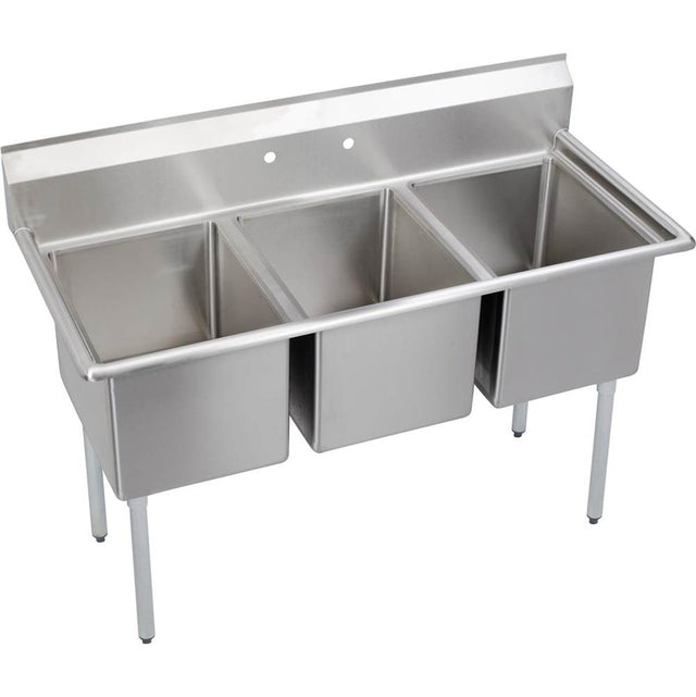 Elkay - 3 Compartment Sink, 57X26 OA, 16X20 Bowl, 14 Deep, No DBs, SS Legs, 16 GA 300 Series SS, NSF - No.4 Finish