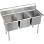 Elkay - 3 Compartment Sink, 57X26 OA, 16X20 Bowl, 14 Deep, No DBs, SS Legs, 16 GA 300 Series SS, NSF - No.4 Finish
