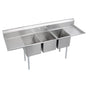 Elkay - 3 Compartment Sink, 88X26 OA, 16X20 Bowl, 12 Deep, L & R 18'' DBs, SS Legs, 16 GA 300 Series SS, NSF - No.4 Finish