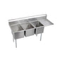 Elkay - 3 Compartment Sink, 73X26 OA, 16X20 Bowl, 14 Deep, Right 18'' DBs, SS Legs, 16 GA 300 Series SS, NSF - No.4 Finish