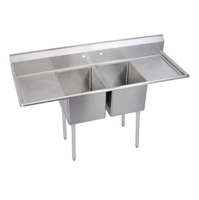 Elkay - 2 Compartment Sink, 74X30 OA, 18X24 Bowl, 12 Deep, L & R 18'' DBs, SS Legs, 16 GA 300 Series SS, NSF - No.4 Finish