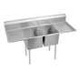 Elkay - 2 Compartment Sink, 74X30 OA, 18X24 Bowl, 12 Deep, L & R 18'' DBs, SS Legs, 16 GA 300 Series SS, NSF - No.4 Finish