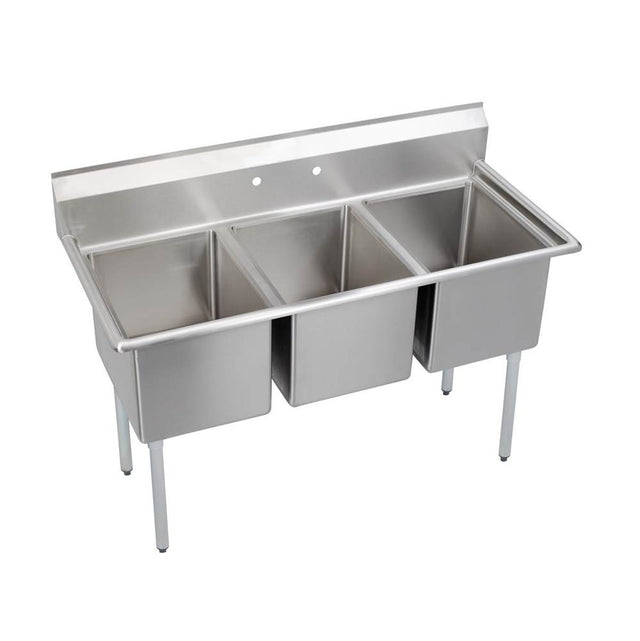 Elkay - 3 Compartment Sink, 81X30 OA, 24X24 Bowl, 14 Deep, No DBs, SS Legs, 16 GA 300 Series SS, NSF - No.4 Finish
