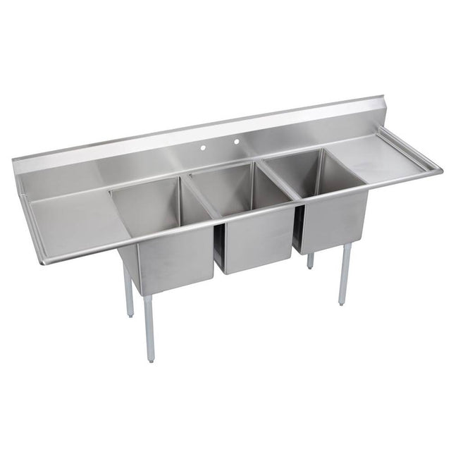 Elkay - 3 Compartment Sink, 94X30 OA, 18X24 Bowl, 12 Deep, L & R 18'' DBs, SS Legs, 16 GA 300 Series SS, NSF - No.4 Finish