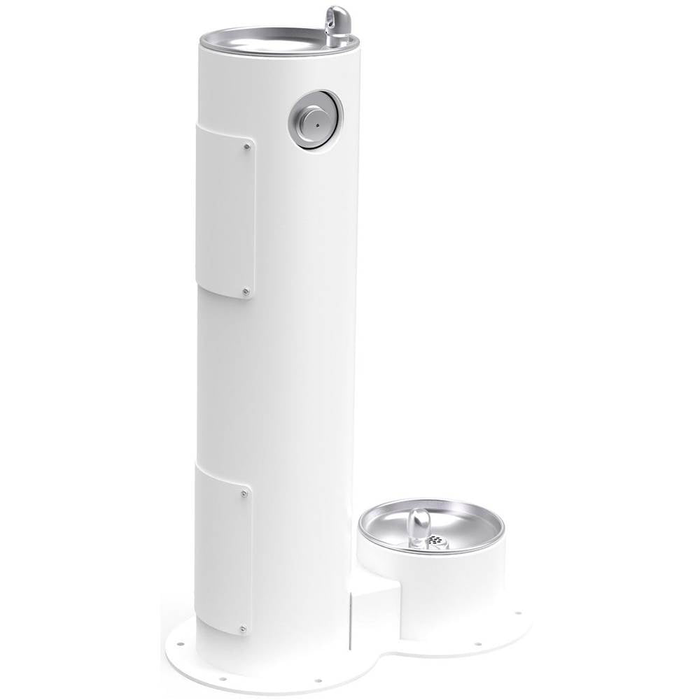 Elkay - Halsey Taylor Endura II Tubular Outdoor Fountain, Pedestal w/ Pet Station, Non-Filtered Non-Refrigerated FR, White - White