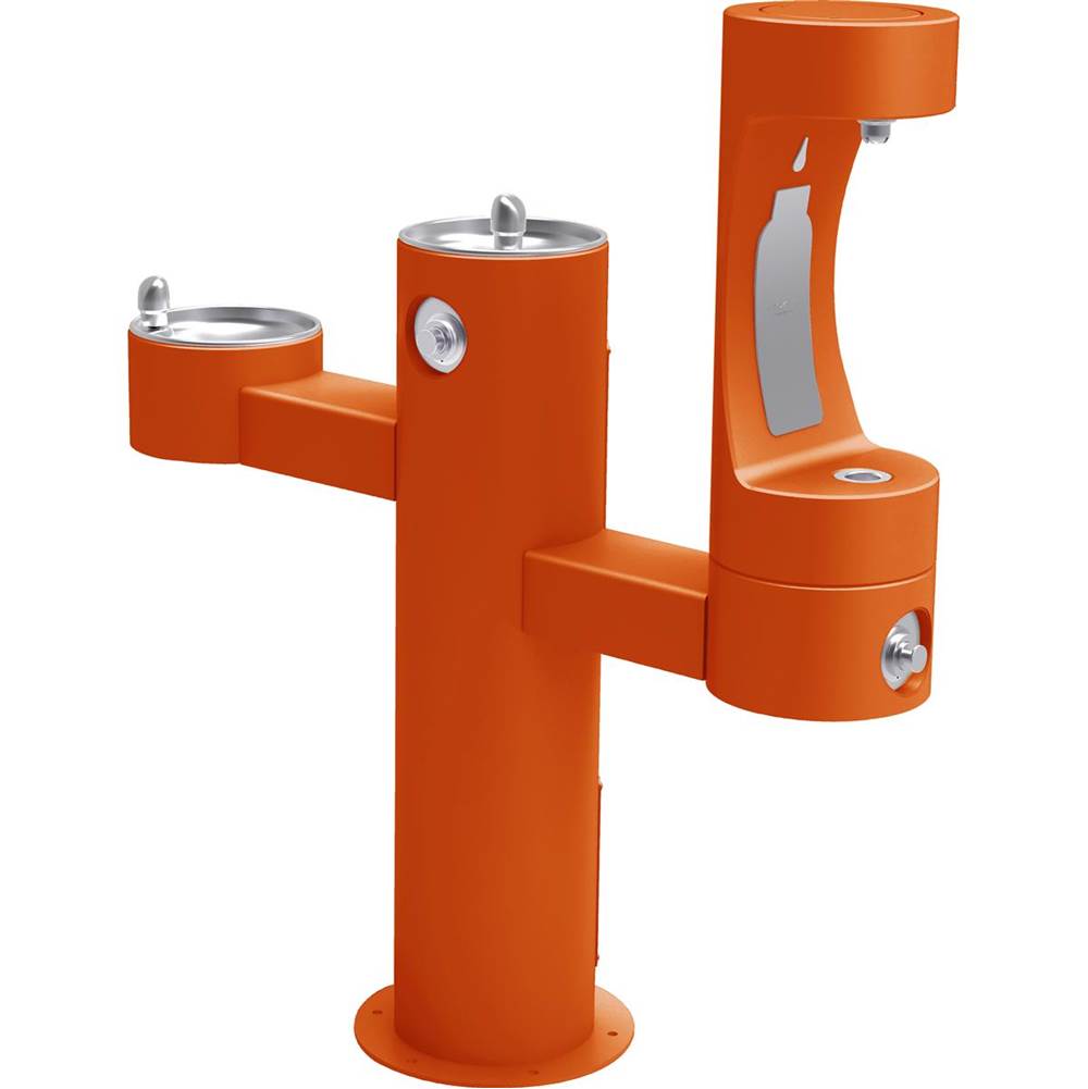 Elkay - Halsey Taylor Endura II Outdoor HydroBoost Bottle Filling Station, Tri-Level Pedestal Non-Filtered Non-Refrigerated FR, Orange - Orange