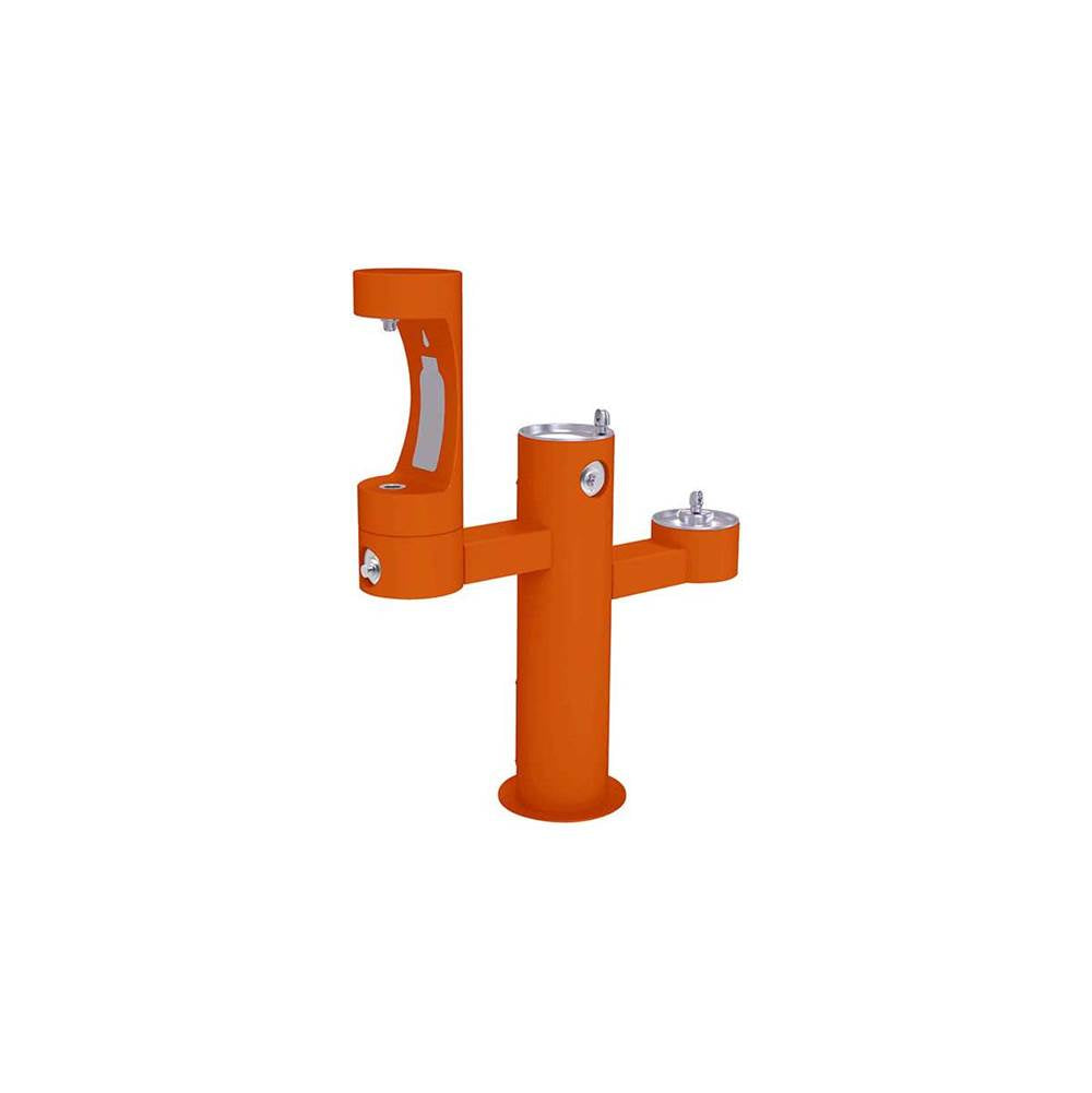 Elkay - Halsey Taylor Endura II Outdoor HydroBoost Bottle Filling Station, Tri-Level Pedestal Non-Filtered Non-Refrigerated FR, Orange - Orange