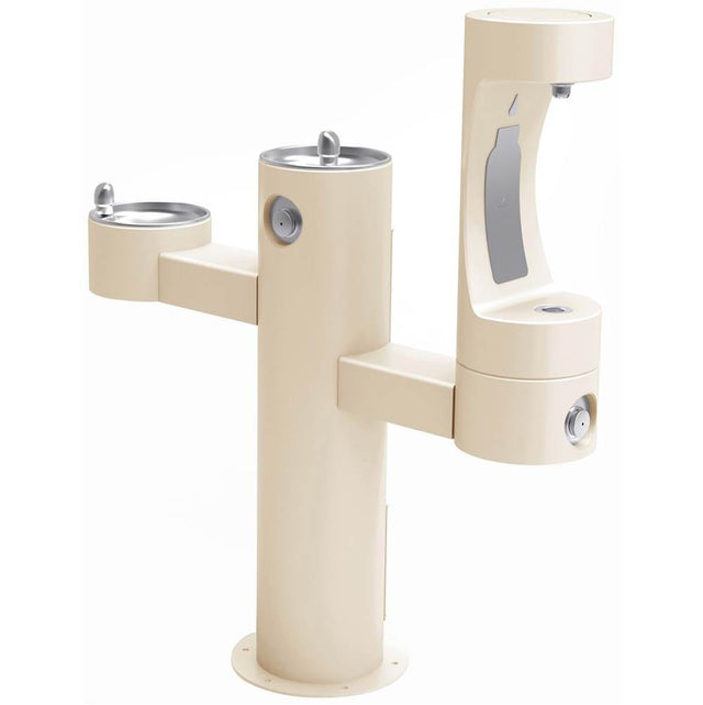 Elkay - Halsey Taylor Endura II Outdoor HydroBoost Bottle Filling Station, Tri-Level Pedestal Non-Filtered Non-Refrigerated FR, Beige - Beige