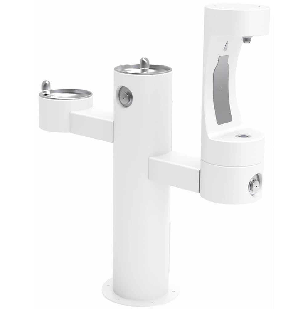 Elkay - Halsey Taylor Endura II Outdoor HydroBoost Bottle Filling Station, Tri-Level Pedestal Non-Filtered Non-Refrigerated FR, White - White