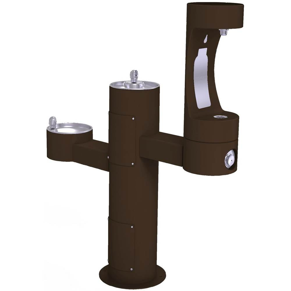 Elkay - Halsey Taylor Endura II Outdoor HydroBoost Bottle Filling Station, Tri-Level Pedestal Non-Filtered Non-Refrigerated FR, Brown - Brown