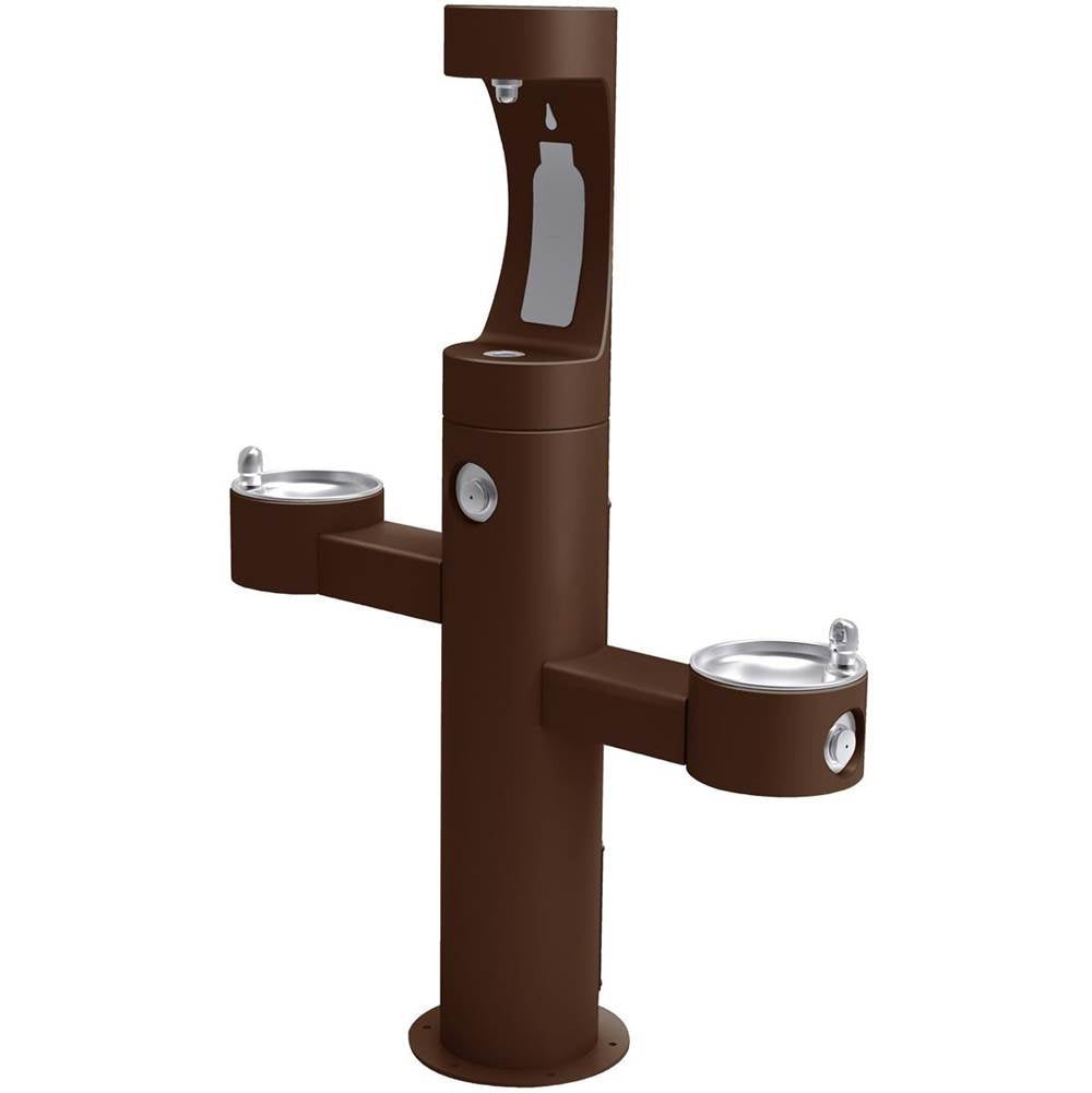 Elkay - Halsey Taylor Endura II Outdoor HydroBoost Bottle Filling Station, Tri-Level Pedestal Non-Filtered Non-Refrigerated FR, Brown - Brown