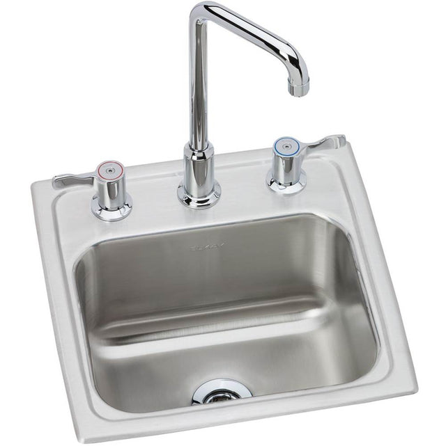 Elkay - 18 Gauge Stainless Steel 15'' x 15'' x 7.125'' Single Bowl Drop-in Bar/Prep Sink Kit - Lustrous Satin