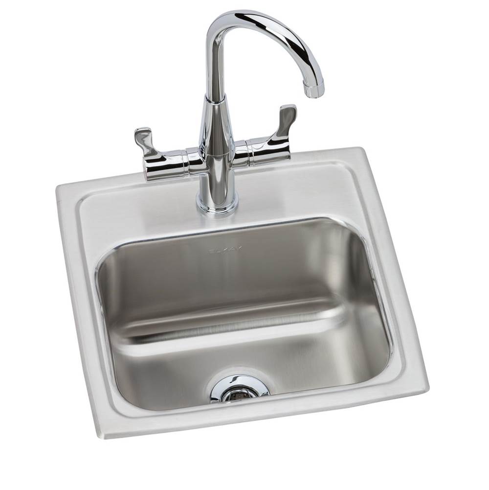 Elkay - 18 Gauge Stainless Steel 15'' x 15'' x 7.125'' Single Bowl Drop-in Bar/Prep Sink Kit - Lustrous Satin