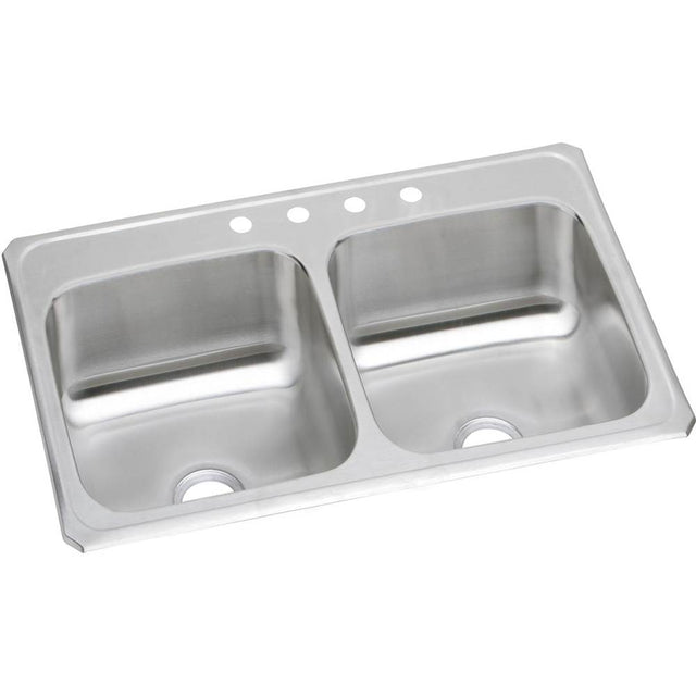 Elkay - 20 Gauge Stainless Steel 33'' x 21.25'' x 6.875'' Double Bowl Drop-in Kitchen Sink - Brushed Satin