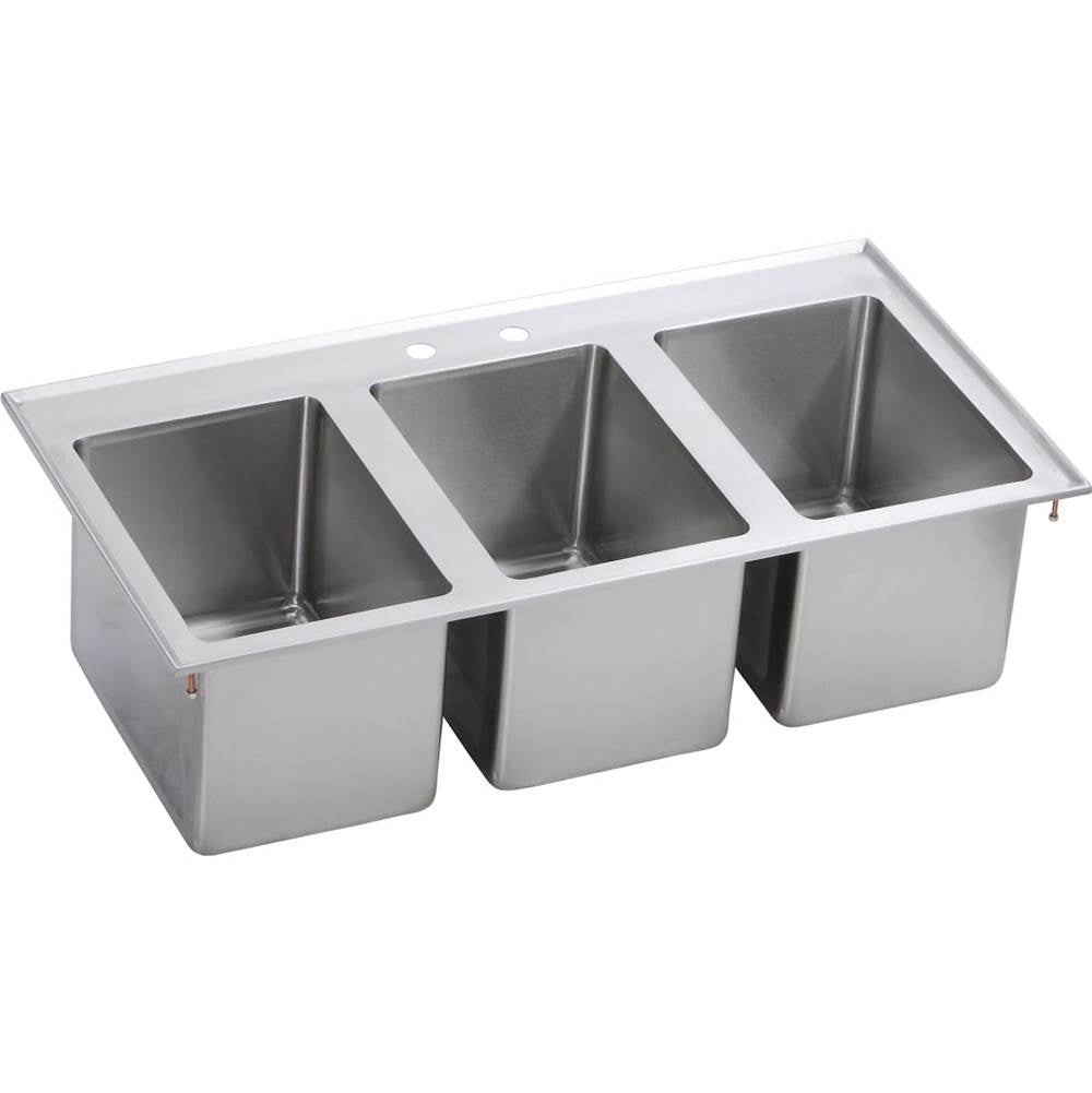 Elkay - 3 Compartment Drop-In Sink, 37X20 OA, 10X14 Bowl, 10'' Deep, 18 GA, 300 Series SS, NSF - No.4 Finish