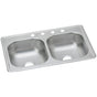 Elkay - 22 Gauge Stainless Steel 33'' x 19'' x 6.4375'' Double Bowl Drop-in Kitchen Sink - Satin