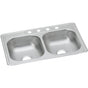 Elkay - 22 Gauge Stainless Steel 33'' x 21.25'' x 6.5625'' Double Bowl Drop-in Kitchen Sink - Satin