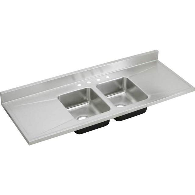 Elkay - 18 Gauge Stainless Steel 66'' x 25'' x 7.5'' Double Bowl Custom Kitchen Sink + Countertop - Lustrous Satin