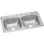 Elkay - 22 Gauge Stainless Steel 33'' x 22'' x 7.0625'' Double Bowl Drop-in Kitchen Sink - Satin