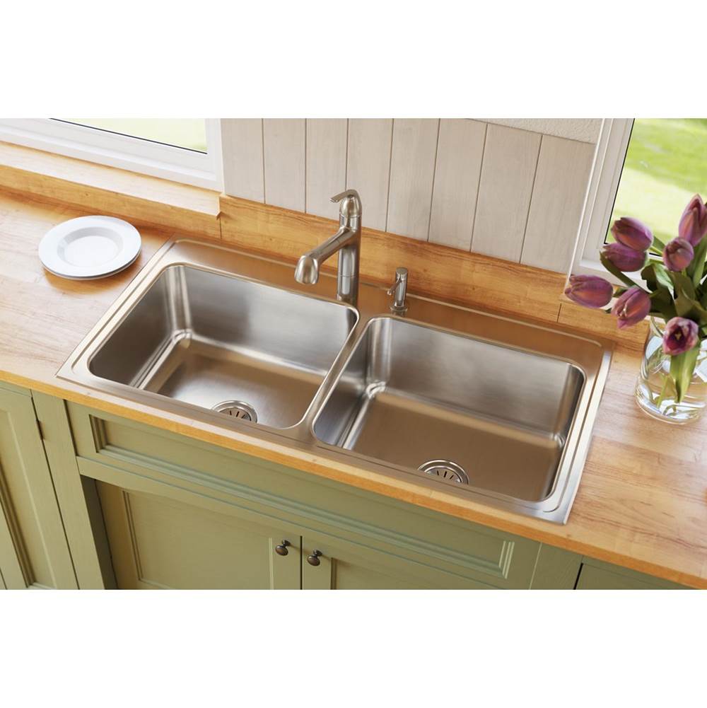 18 Gauge Stainless Steel 43'' x 22'' x 10.125'' Double Bowl Drop-in Kitchen Sink