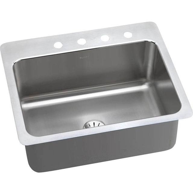 Elkay - 18 Gauge Stainless Steel 27'' x 22'' x 10'' Single Bowl Dual Mount Kitchen Sink Kit - Lustertone